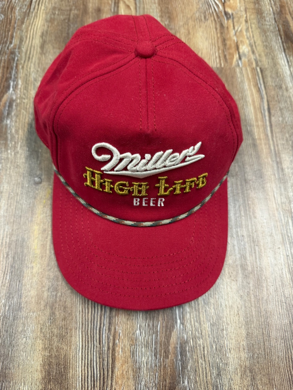 Miller high life maroon and white and gold hat
